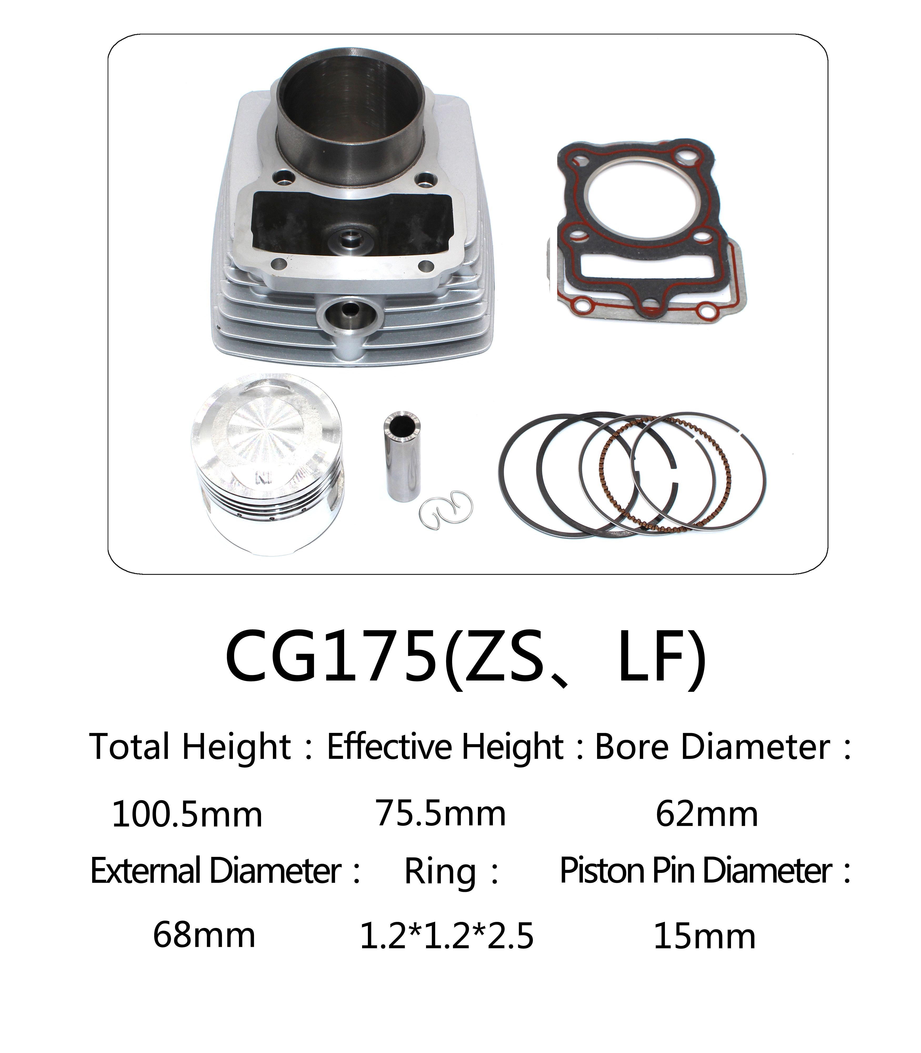 ZS/LF CG175 Motorcycle Cylinder Kit 100.5mm Total Height For Motorcycle Engine Parts